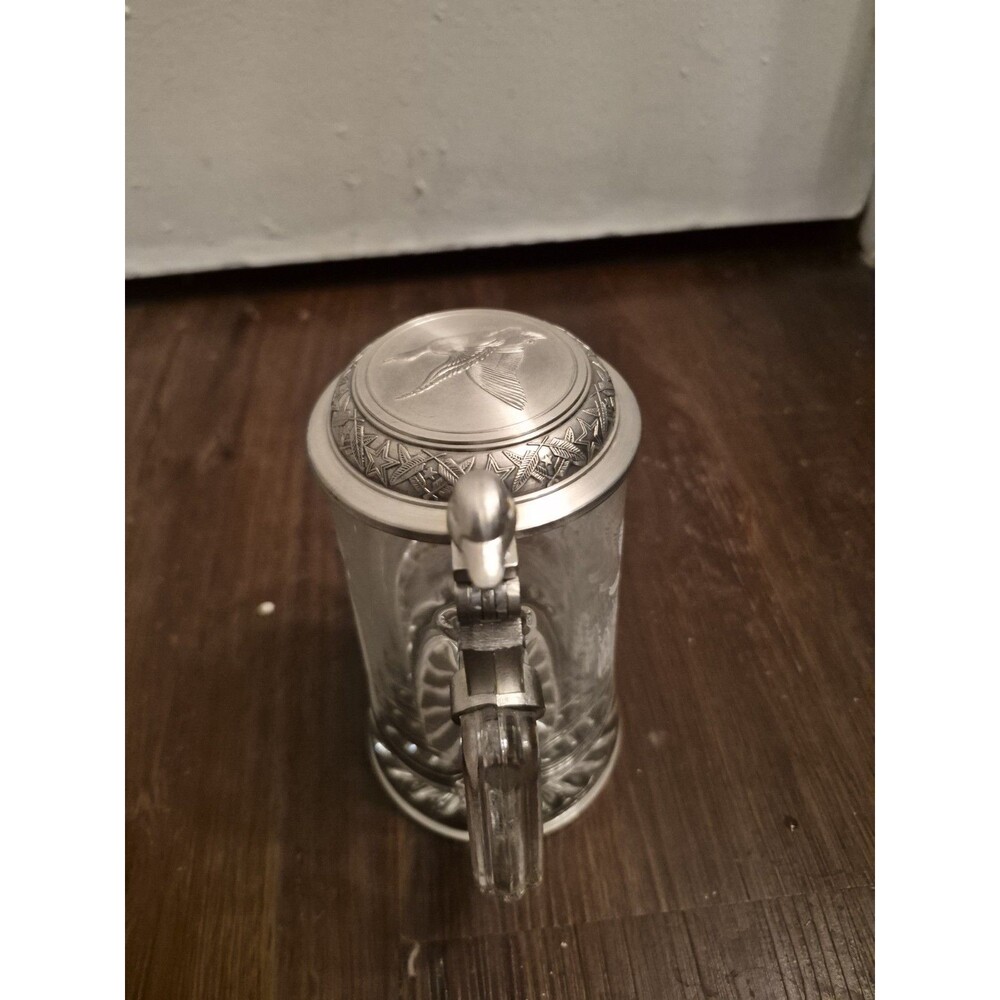 Vintage Lidded Beer Stein Etched Ducks Glass Pewter Lid Old Germany Domex - Picture 3 of 9